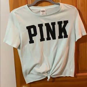 Pink cropped front tie t shirt